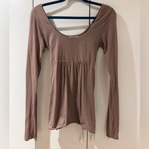 Velvet by Graham and Spencer Long Sleeve Scoop Neck Top - Mauve Brown